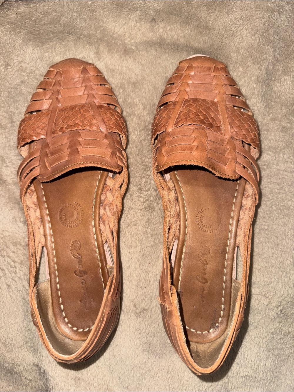 Woven Leather Huarache Flats in Brown